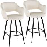 Margarite 26" Counter Stool in Black Metal & Cream Leatherette w/ Black Footrest (Set of 2)